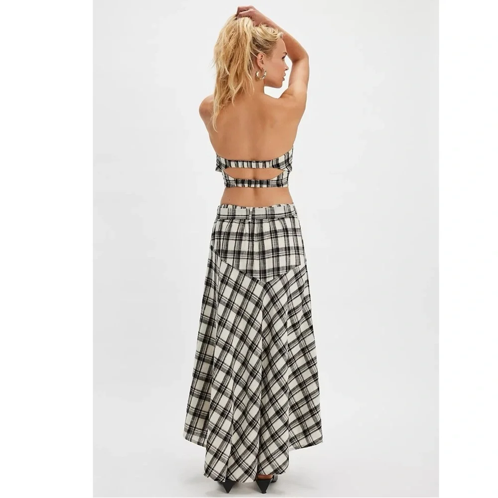 Free People Gingham Plaid Picnic After You Set Maxi Skirt Tube Top NWT Small